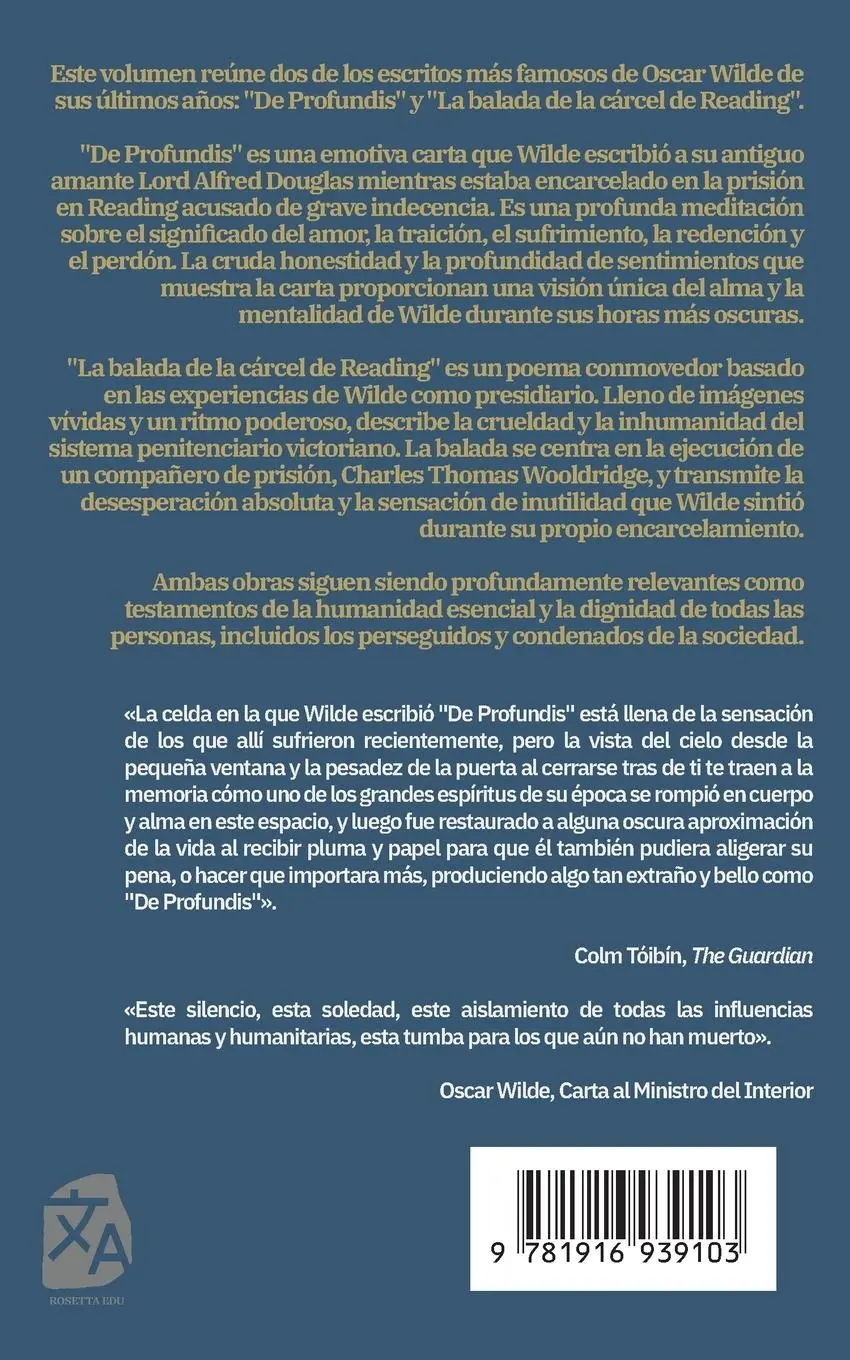 Rückseite: 9781916939103 | De profundis - La balada de la ca¿rcel de Reading | Oscar Wilde | Buch