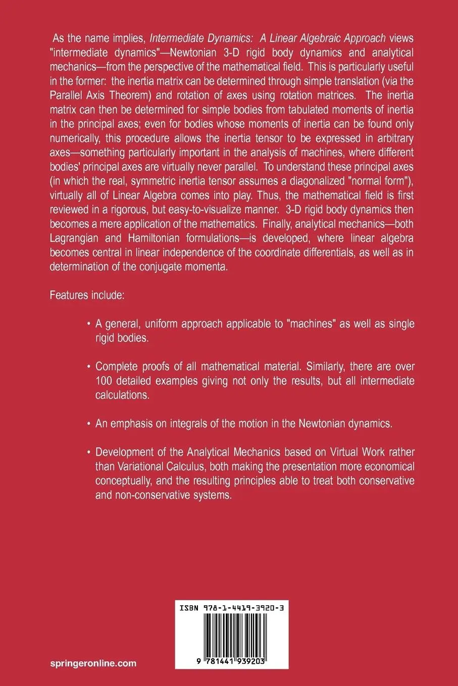 Rückseite: 9781441939203 | Intermediate Dynamics | A Linear Algebraic Approach | R. A. Howland