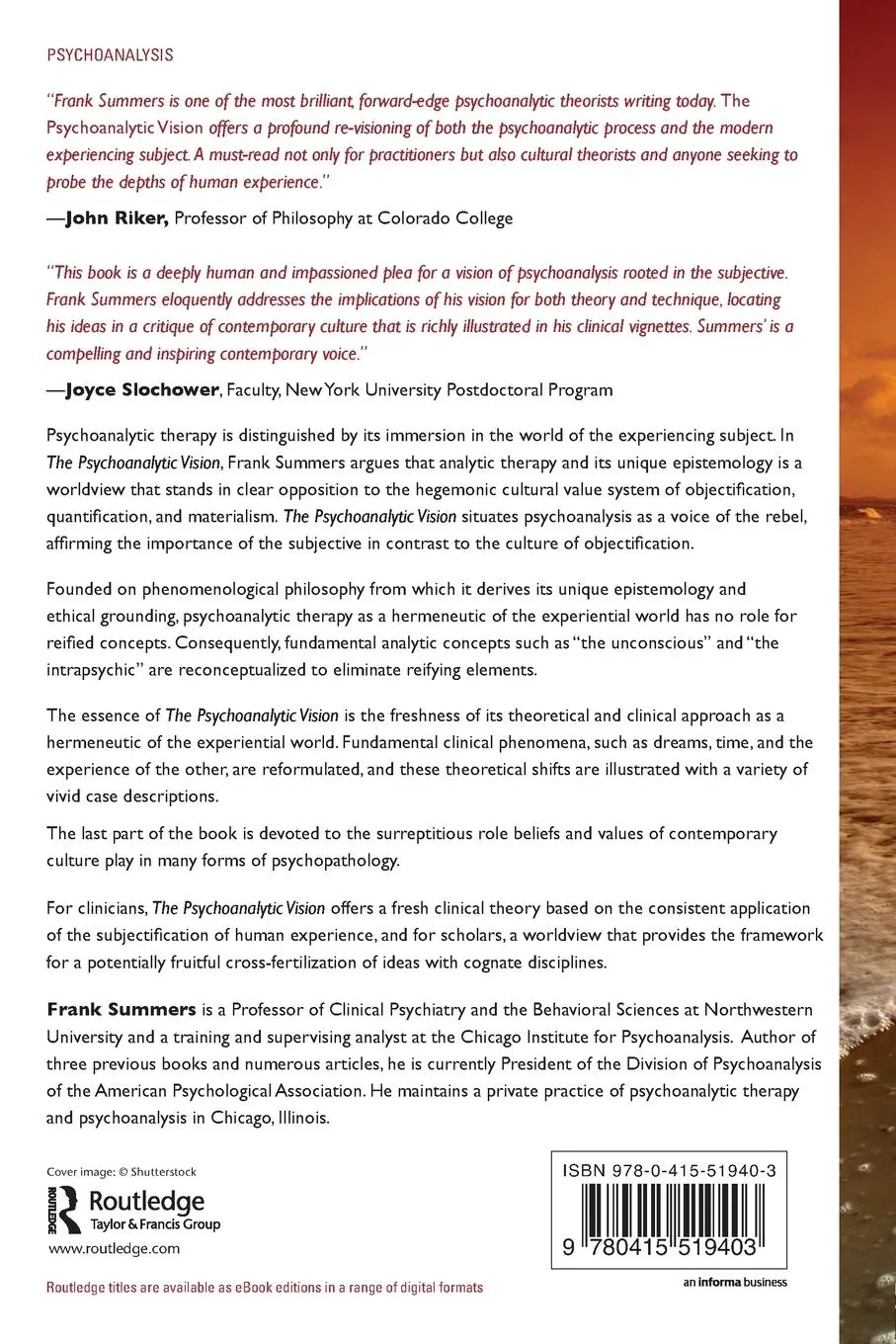 Rückseite: 9780415519403 | The Psychoanalytic Vision | Frank Summers | Taschenbuch | Englisch