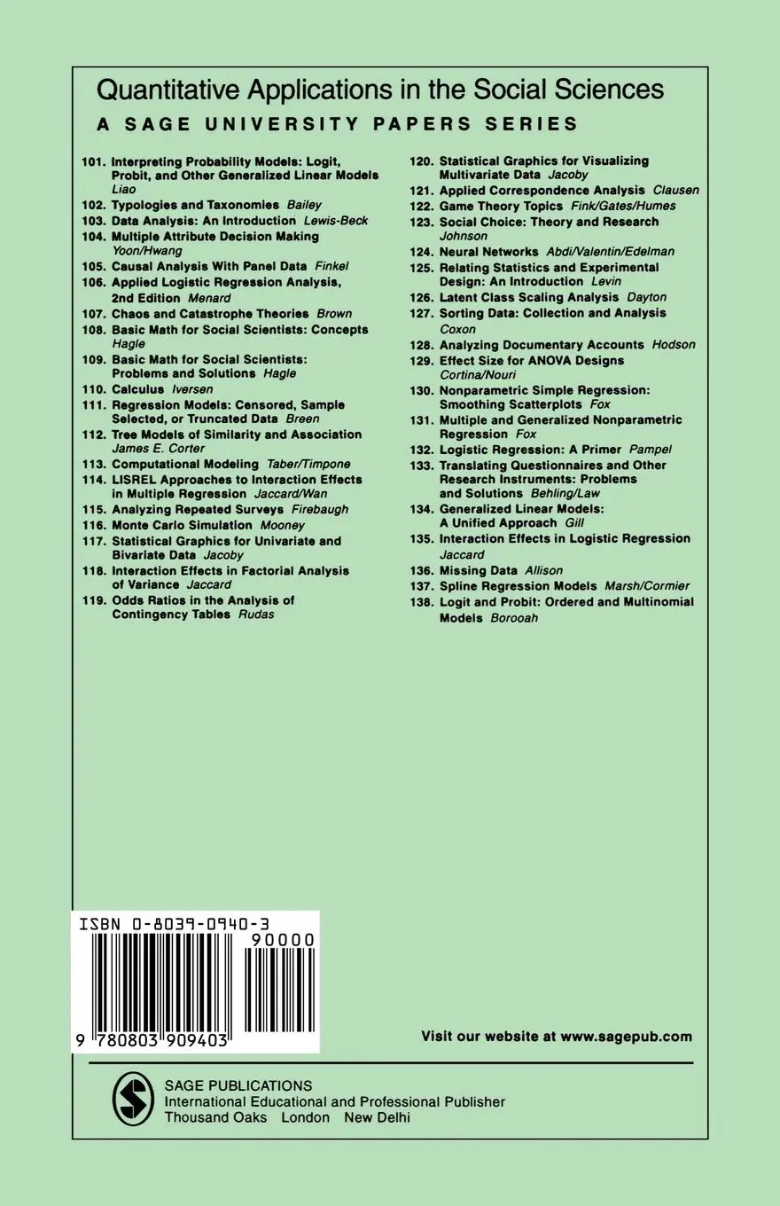 Rückseite: 9780803909403 | Multidimensional Scaling | Joseph B. Kruskal (u. a.) | Taschenbuch