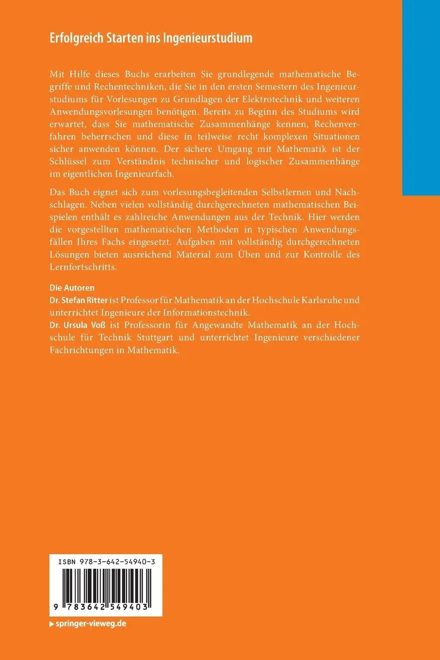 Rückseite: 9783642549403 | Erfolgreich Starten ins Ingenieurstudium | Ursula Voß (u. a.) | Buch