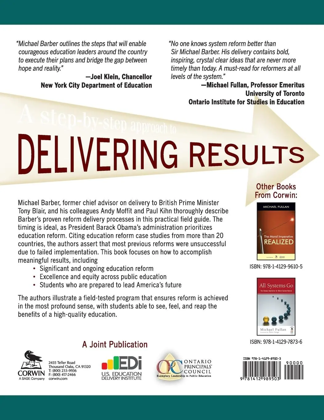 Rückseite: 9781412989503 | Deliverology 101 | A Field Guide For Educational Leaders | Taschenbuch