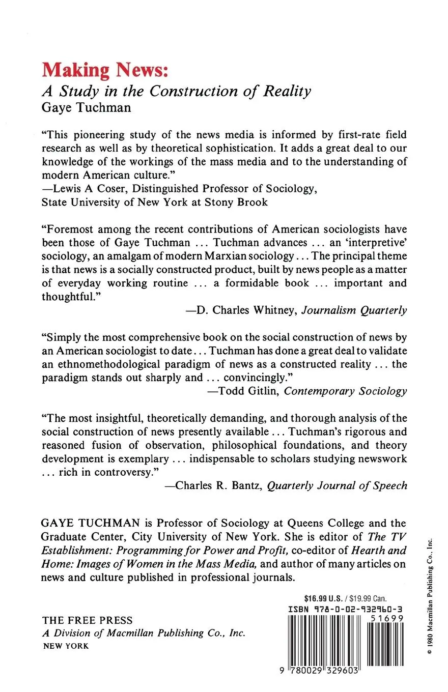 Rückseite: 9780029329603 | Making News | Gaye Comp Tuchman | Taschenbuch | Englisch | 1980