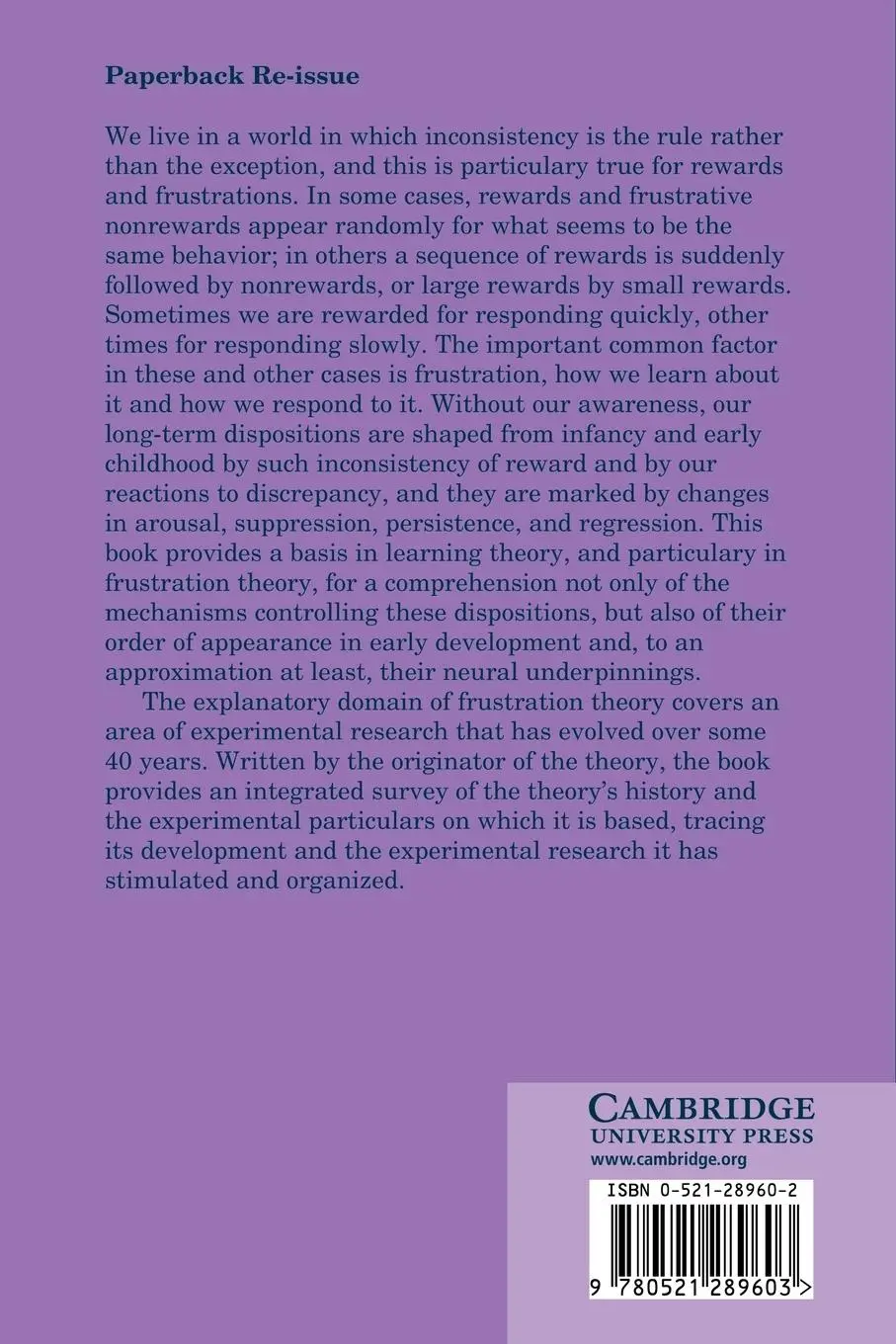 Rückseite: 9780521289603 | Frustration Theory | An Analysis of Dispositional Learning and Memory
