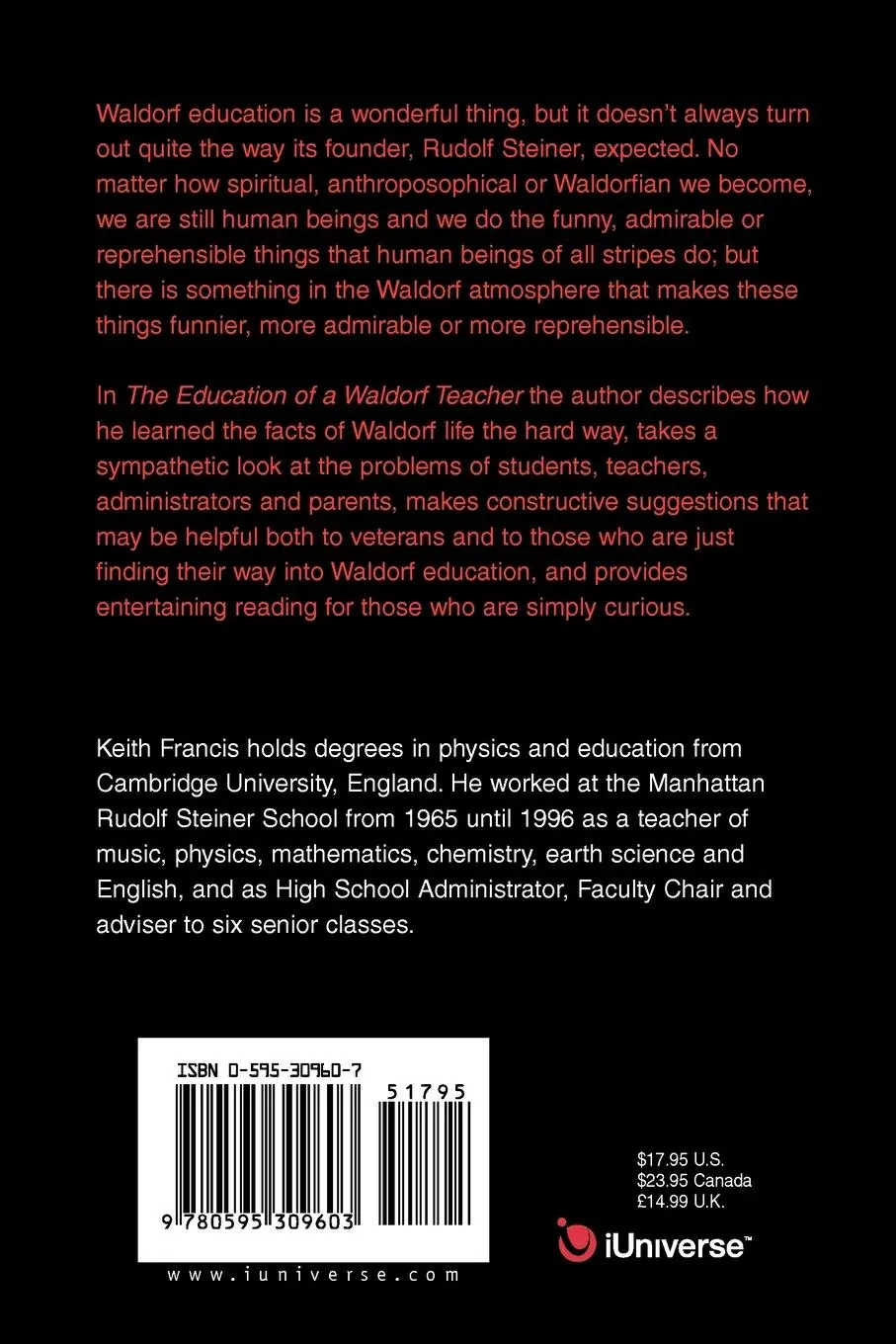Rückseite: 9780595309603 | The Education of a Waldorf Teacher | Keith Francis | Taschenbuch