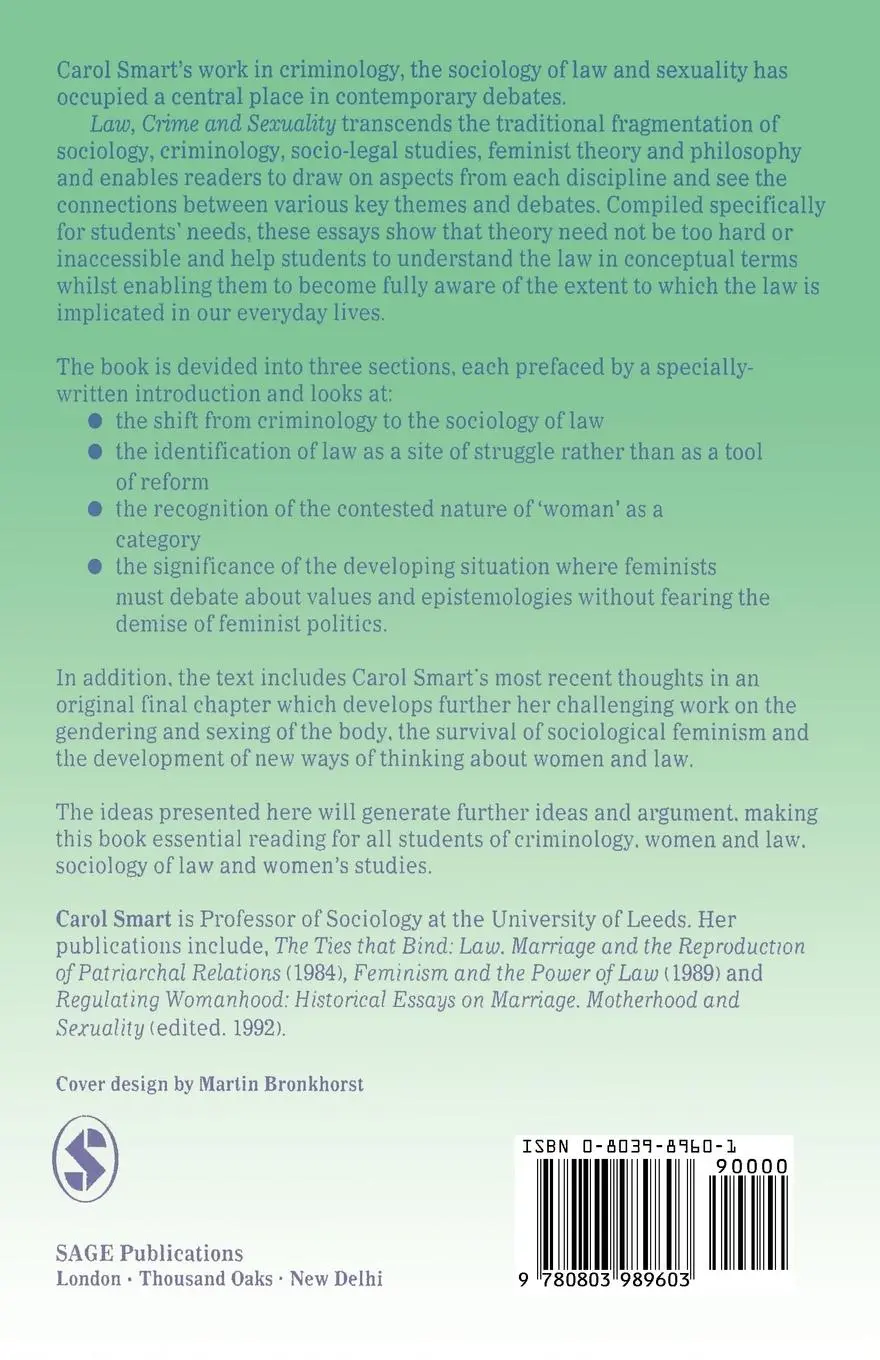 Rückseite: 9780803989603 | Law, Crime and Sexuality | Essays in Feminism | Carol Smart | Buch