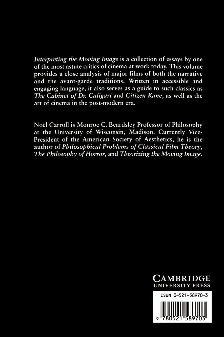 Rückseite: 9780521589703 | Interpreting the Moving Image | Noel Carroll | Taschenbuch | Englisch