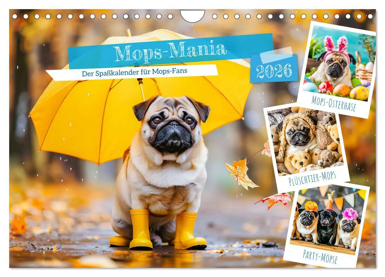 Cover: 9783457319703 | Mops-Mania - Der Spaßkalender für Mops-Fans (Wandkalender 2026 DIN...