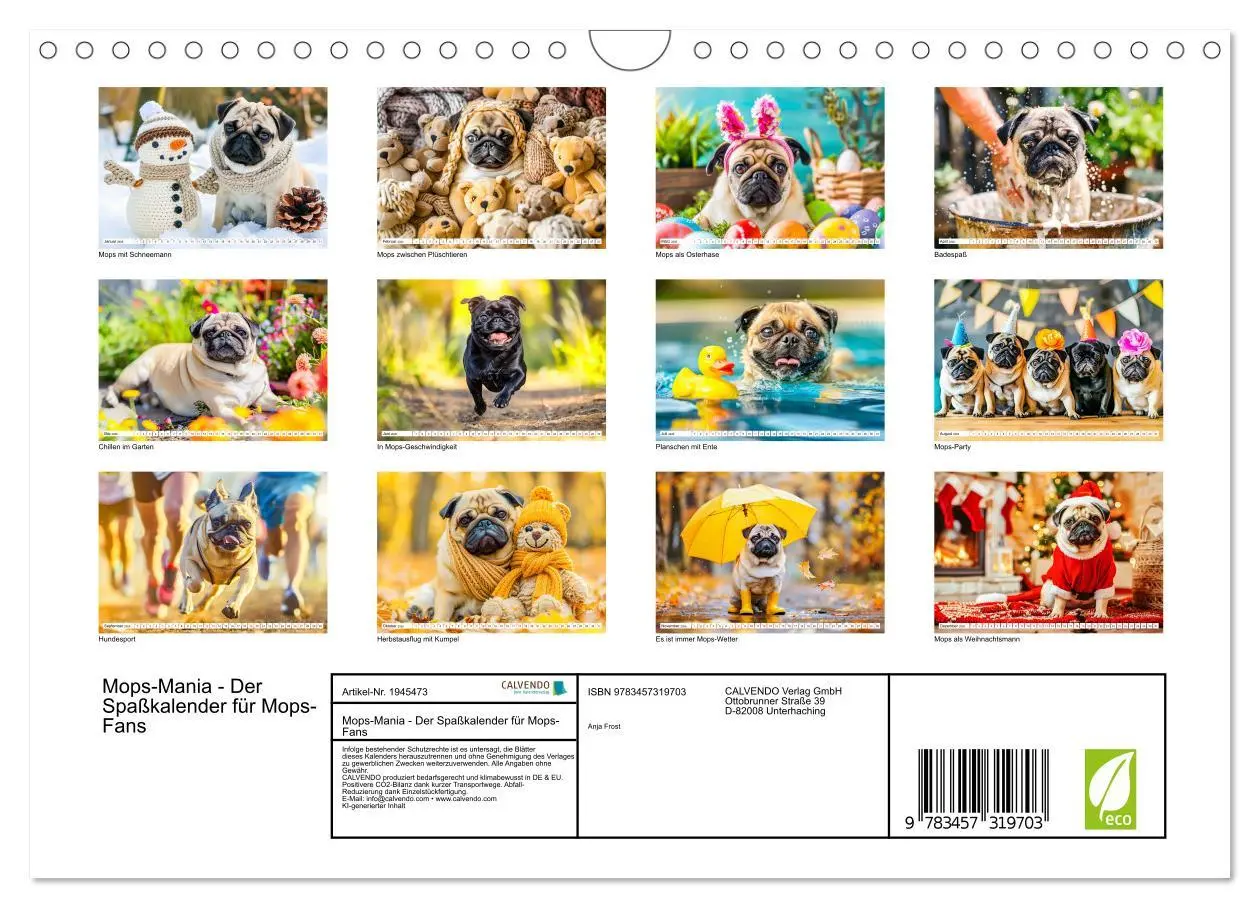 Bild: 9783457319703 | Mops-Mania - Der Spaßkalender für Mops-Fans (Wandkalender 2026 DIN...