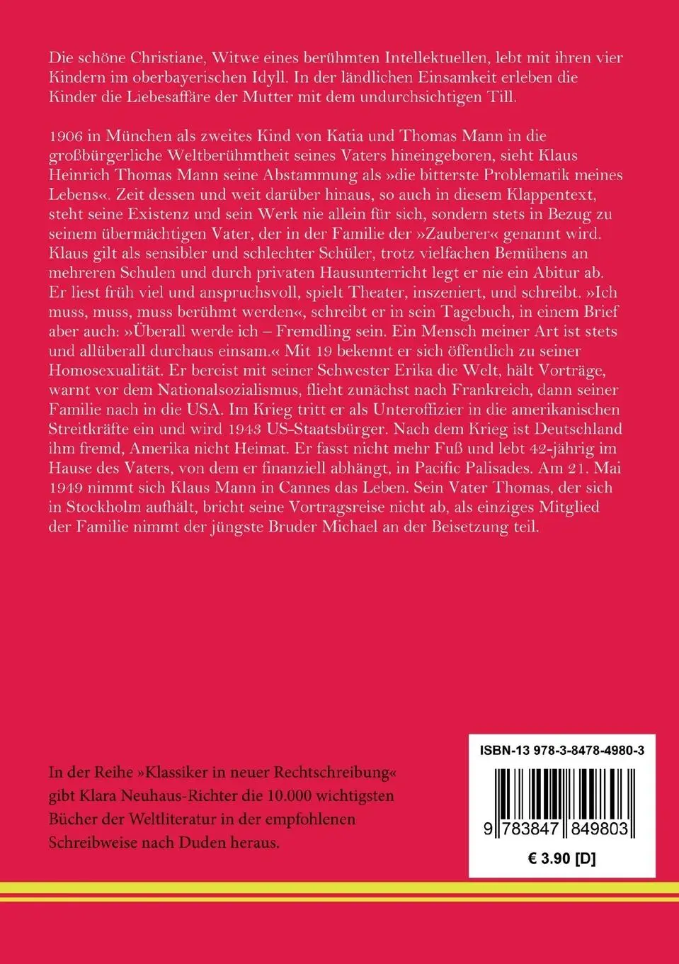 Rückseite: 9783847849803 | Kindernovelle | Klaus Mann | Taschenbuch | 52 S. | Deutsch | 2021