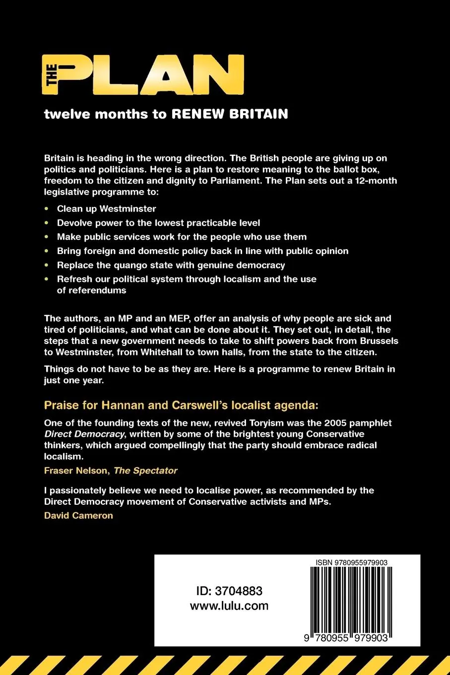Rückseite: 9780955979903 | The Plan | Twelve months to renew Britain | Douglas Carswell (u. a.)