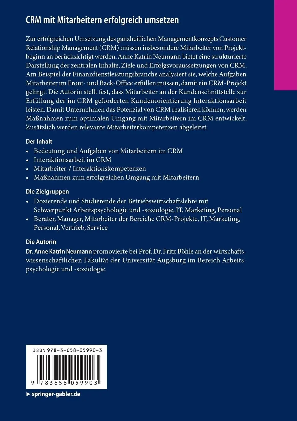 Rückseite: 9783658059903 | CRM mit Mitarbeitern erfolgreich umsetzen | Anne Katrin Neumann | Buch
