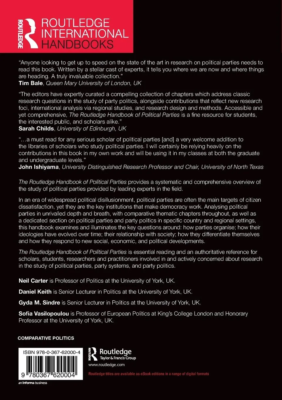 Rückseite: 9780367620004 | The Routledge Handbook of Political Parties | Neil Carter (u. a.)