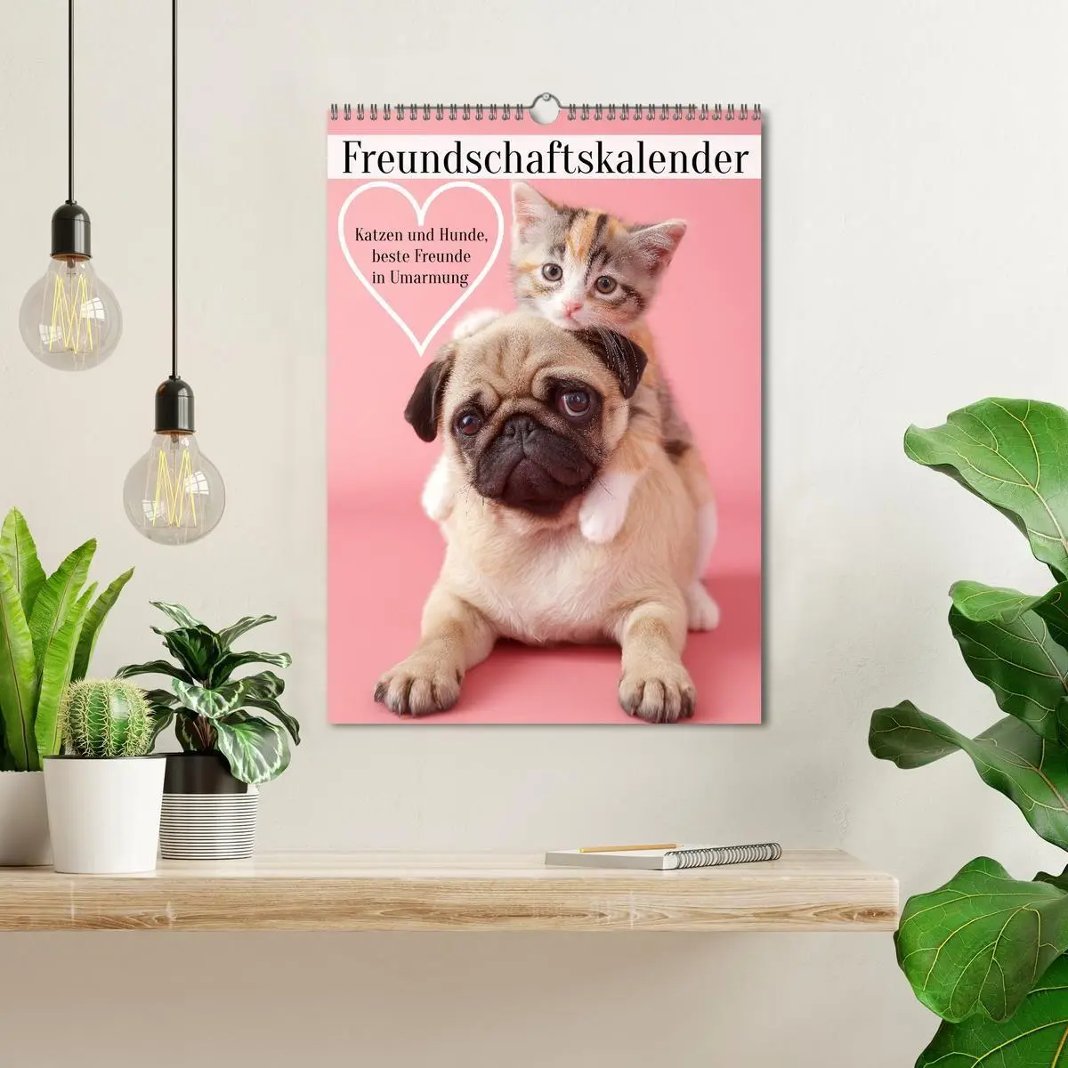 Bild: 9783516670004 | Freundschaftskalender - Katzen und Hunde, beste Freunde in Umarmung...