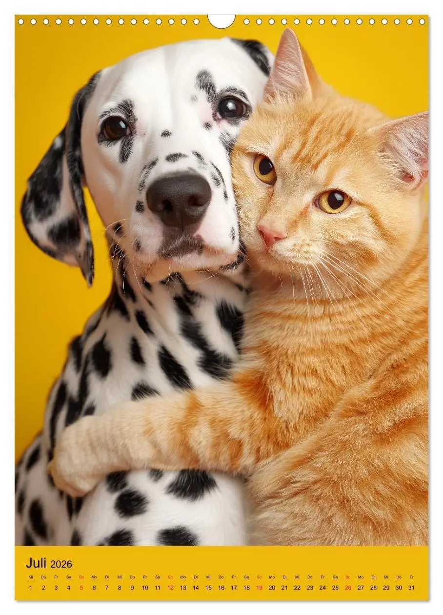 Bild: 9783516670004 | Freundschaftskalender - Katzen und Hunde, beste Freunde in Umarmung...