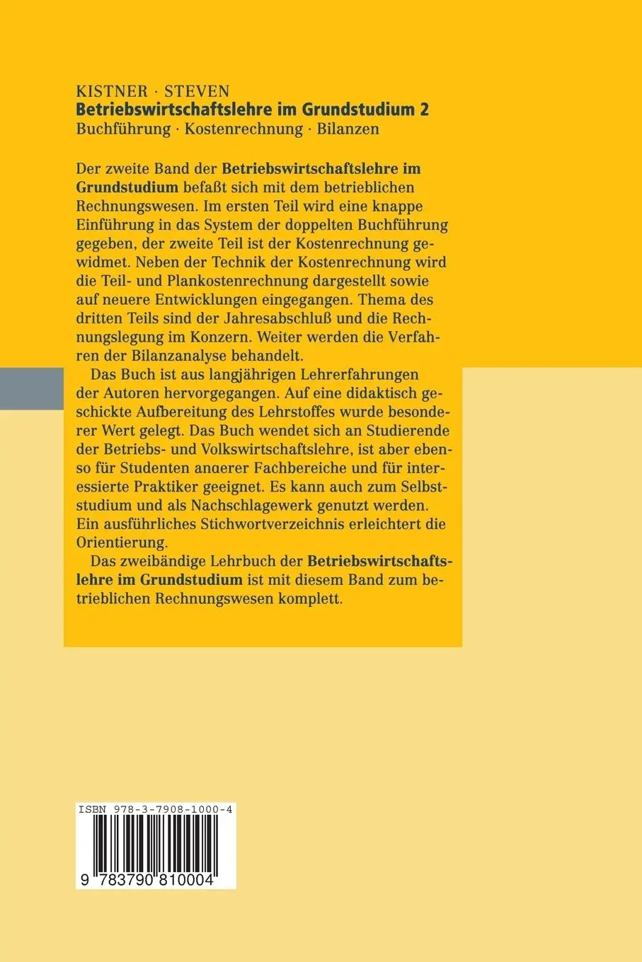 Rückseite: 9783790810004 | Betriebswirtschaftslehre im Grundstudium 2 | Marion Steven (u. a.)