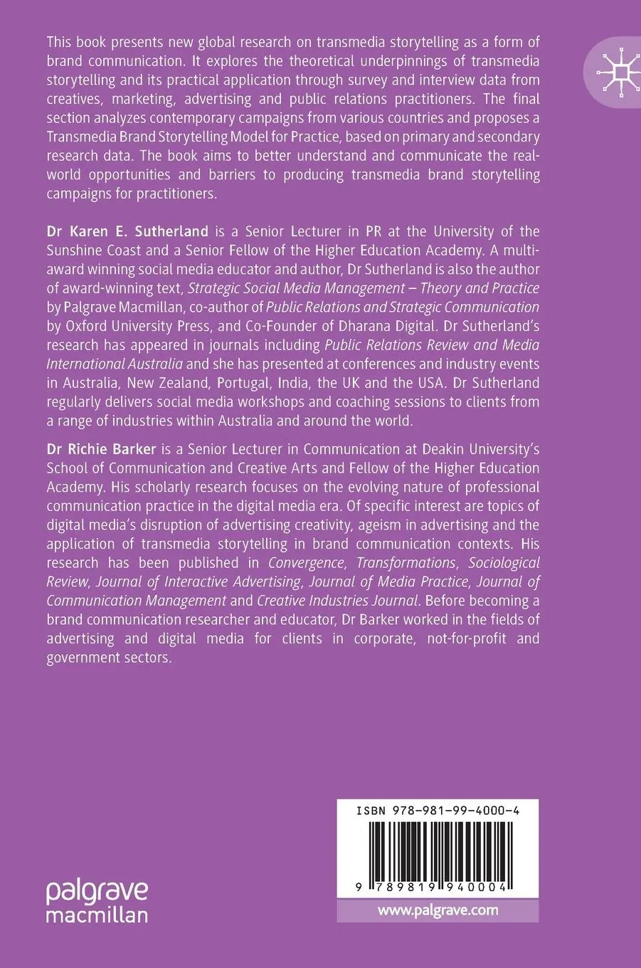 Rückseite: 9789819940004 | Transmedia Brand Storytelling | Richie Barker (u. a.) | Buch | xiii