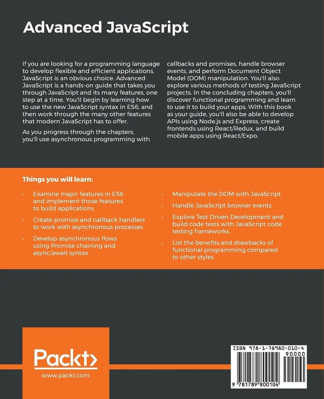 Rückseite: 9781789800104 | Advanced JavaScript | Zachary Shute | Taschenbuch | Englisch | 2019