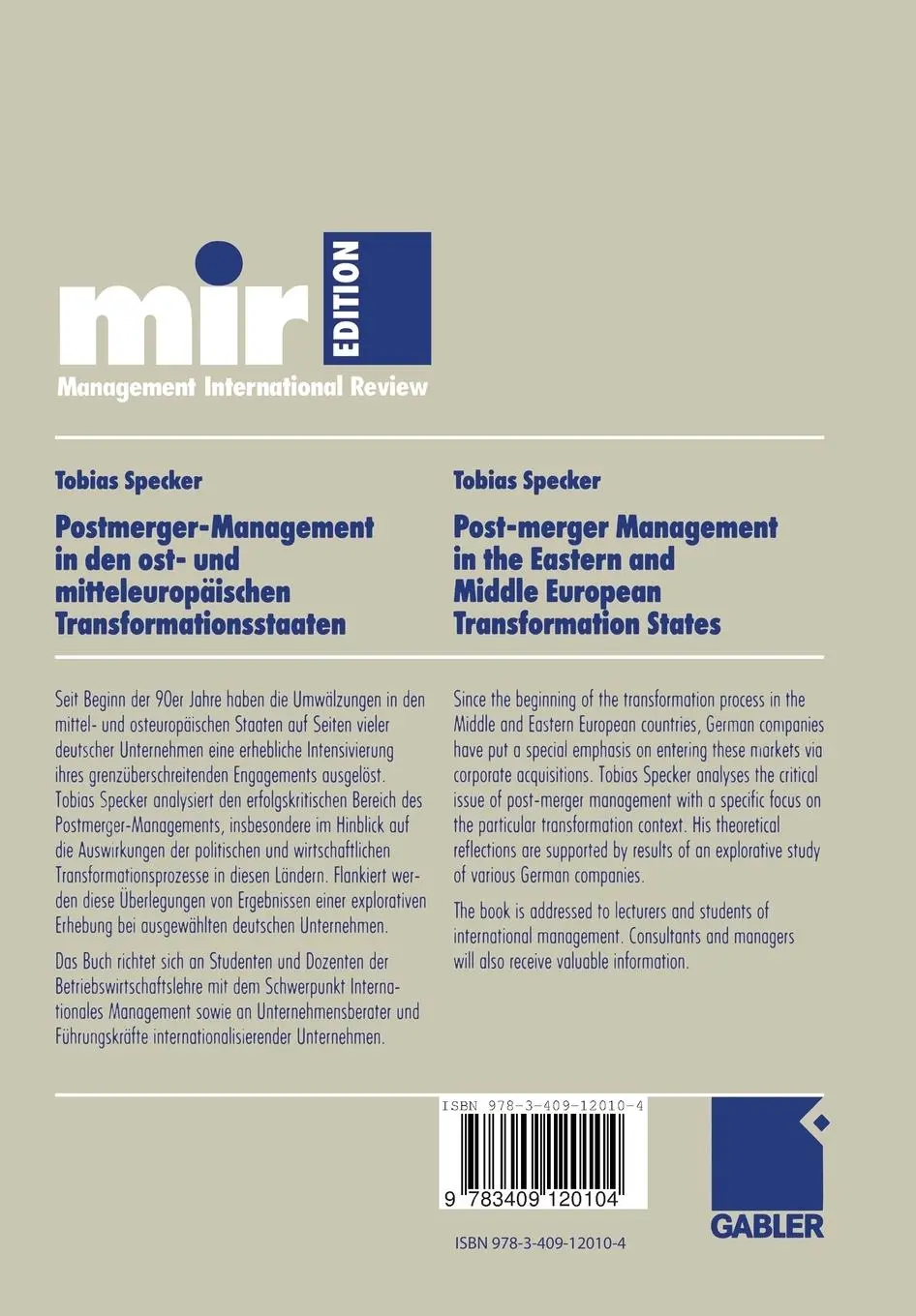 Rückseite: 9783409120104 | Postmerger-Management in den ost- und mitteleuropäischen...