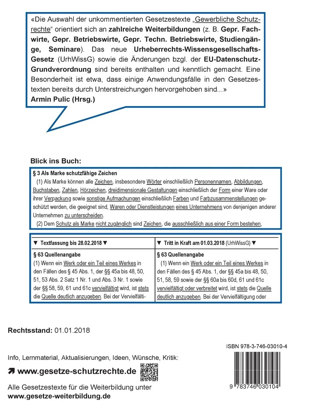 Rückseite: 9783746030104 | Gewerbliche Schutzrechte: Markenrecht, Patent- und...