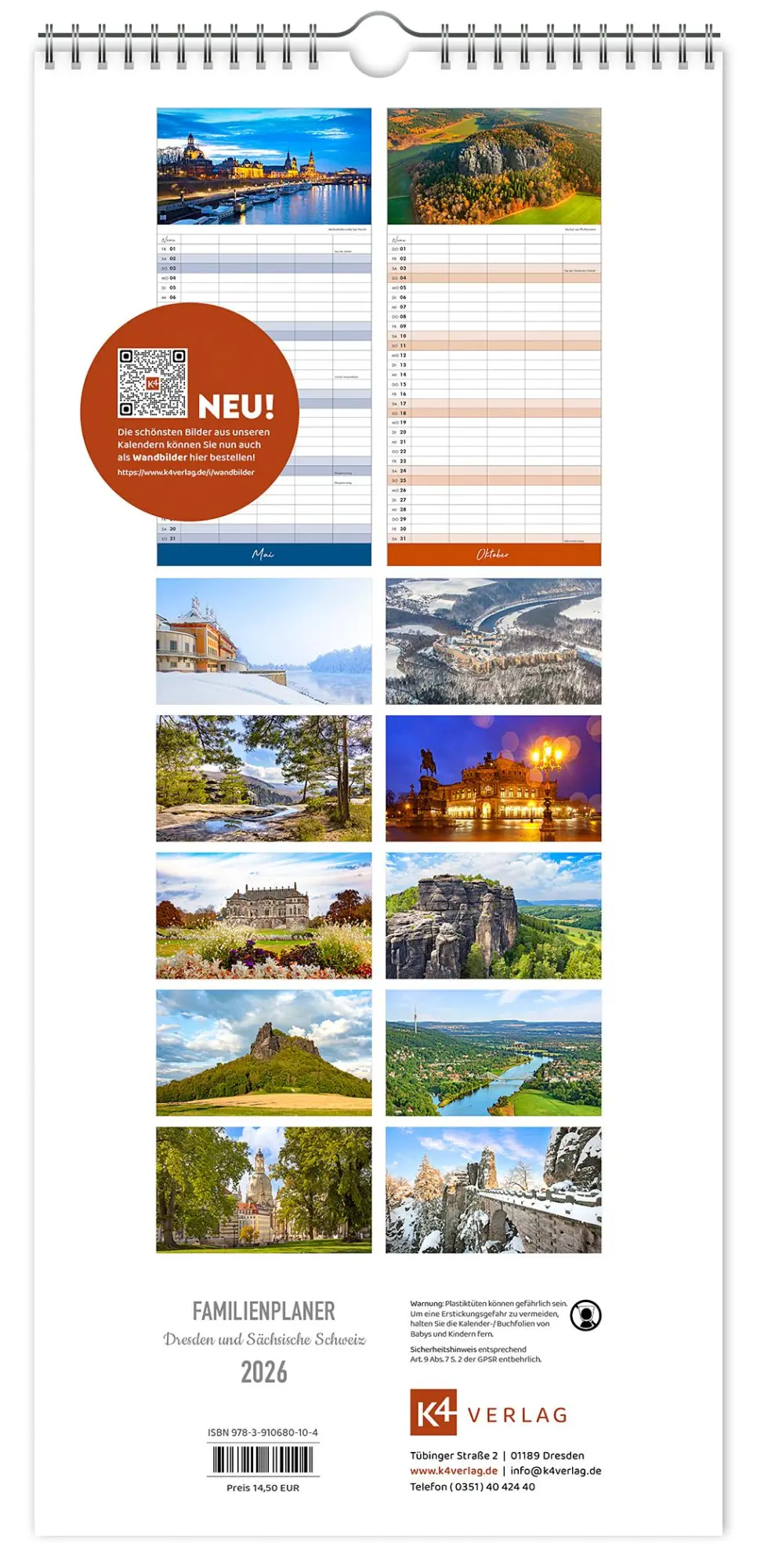 Bild: 9783910680104 | Familienplaner Dresden und Sächsische Schweiz 2026 | K4 Verlag (u. a.)