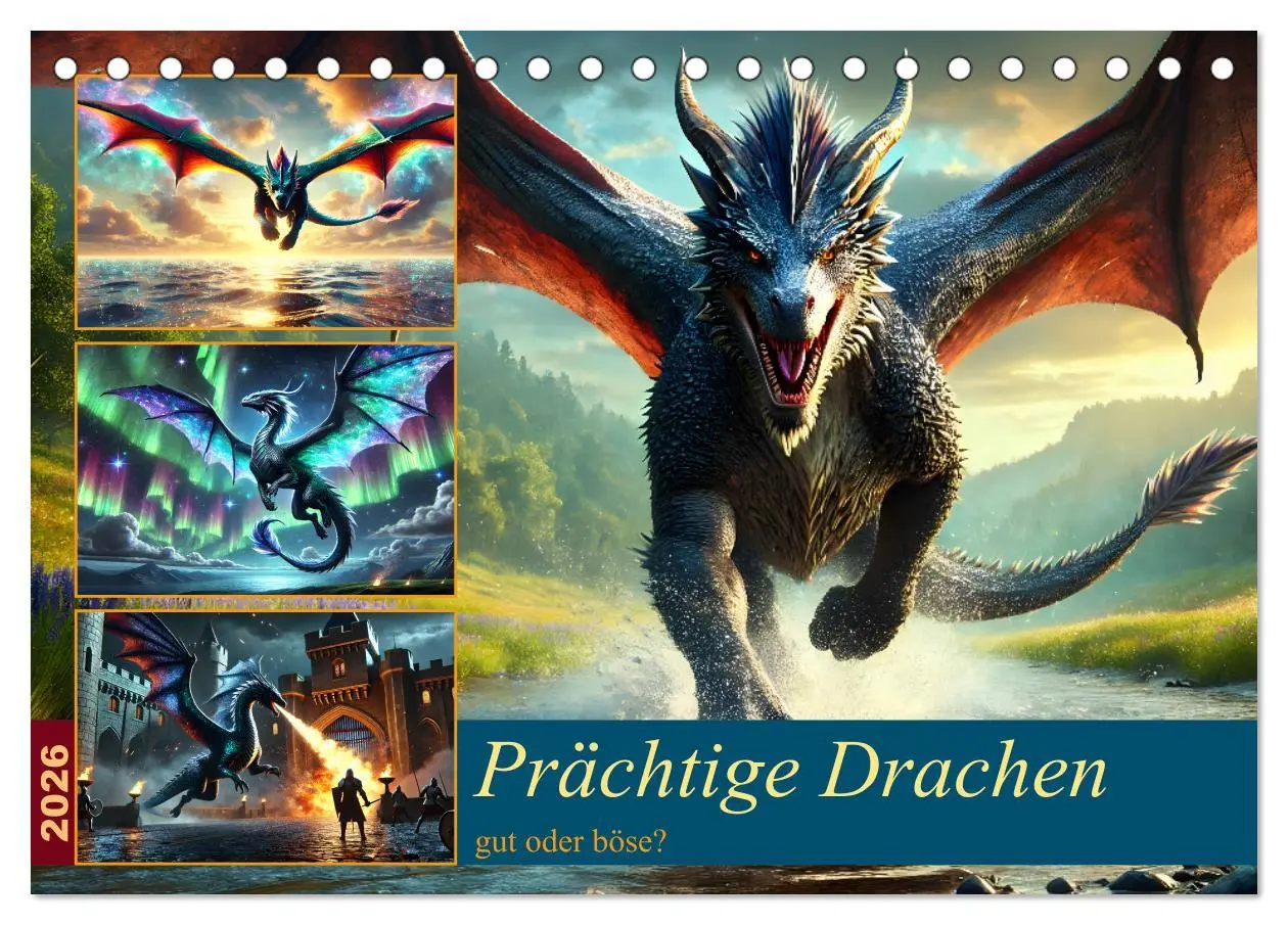 Cover: 9783516650204 | Prächtige Drachen, gut oder böse? (Tischkalender 2026 DIN A5 quer),...