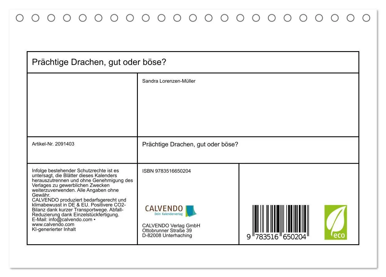 Bild: 9783516650204 | Prächtige Drachen, gut oder böse? (Tischkalender 2026 DIN A5 quer),...