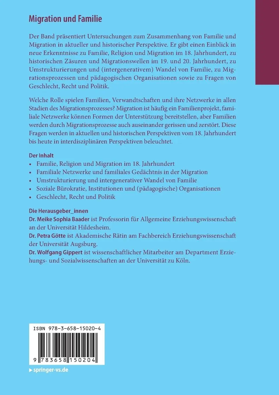 Rückseite: 9783658150204 | Migration und Familie | Historische und aktuelle Analysen | Buch | x