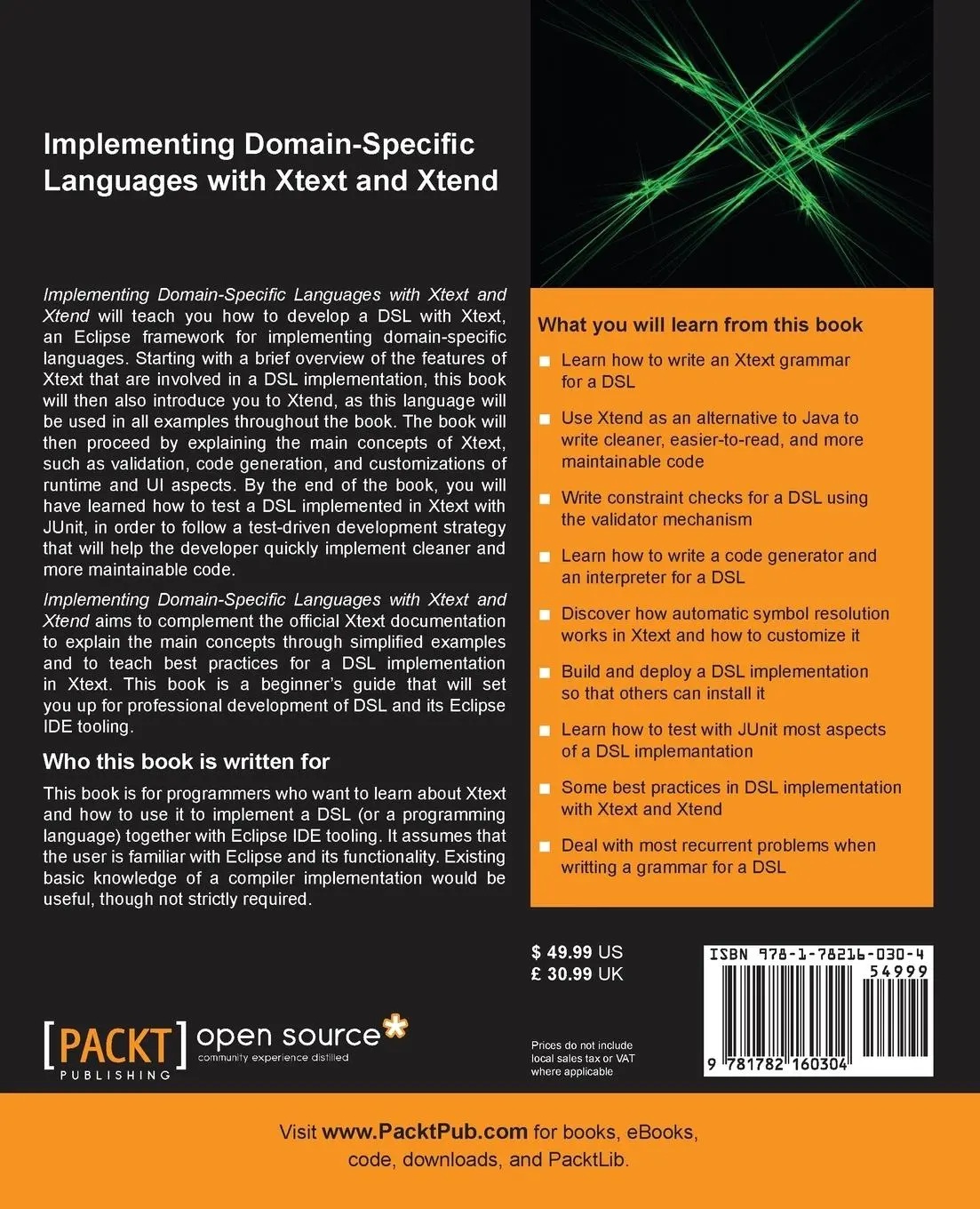 Rückseite: 9781782160304 | Implementing Domain-Specific Languages with Xtext and Xtend | Bettini
