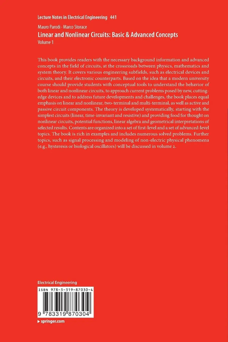 Rückseite: 9783319870304 | Linear and Nonlinear Circuits: Basic &amp; Advanced Concepts | Volume 1