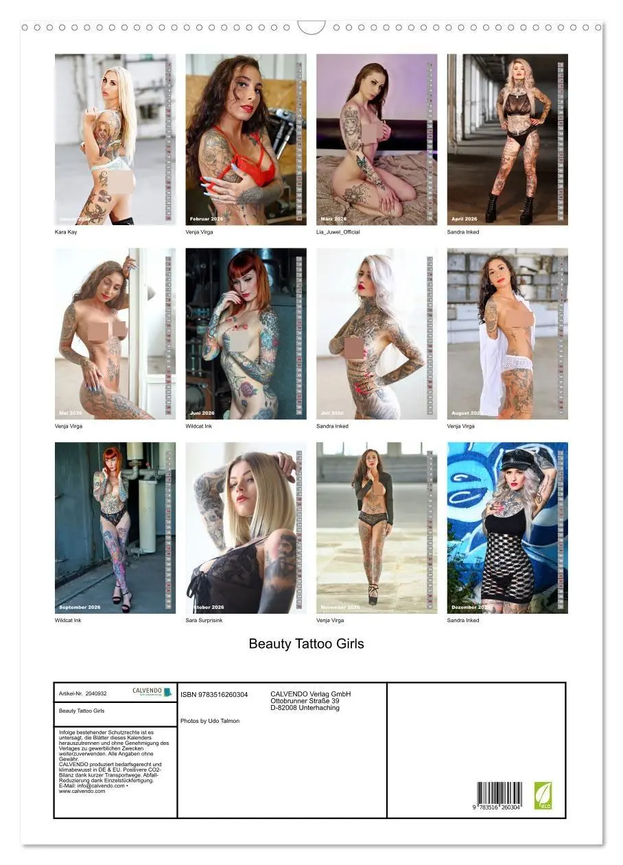 Bild: 9783516260304 | Beauty Tattoo Girls (Wandkalender 2026 DIN A2 hoch), CALVENDO...