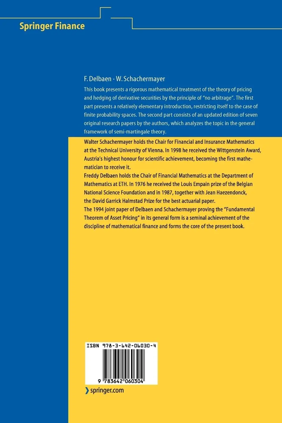 Rückseite: 9783642060304 | The Mathematics of Arbitrage | Freddy Delbaen (u. a.) | Taschenbuch