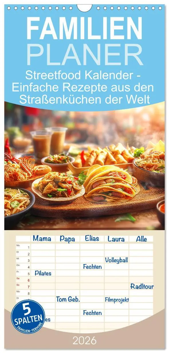 Cover: 9783516490404 | Familienplaner 2026 - Streetfood Kalender - Einfache Rezepte aus...
