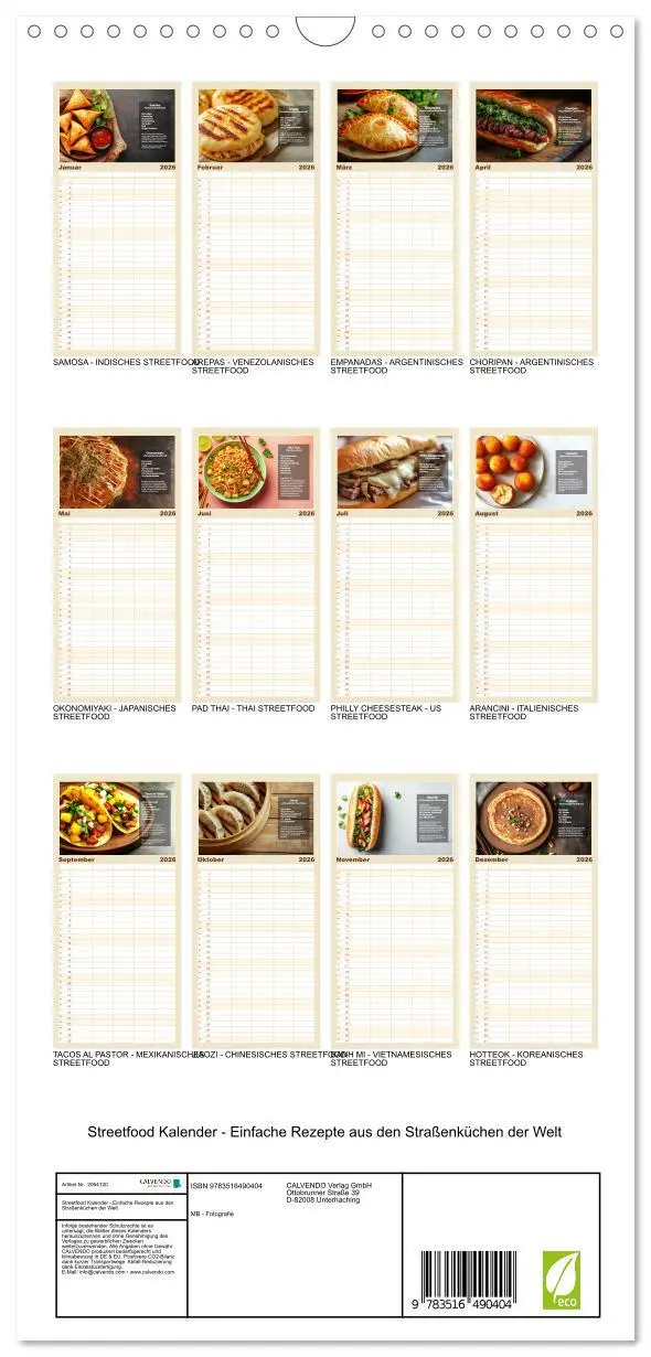 Bild: 9783516490404 | Familienplaner 2026 - Streetfood Kalender - Einfache Rezepte aus...