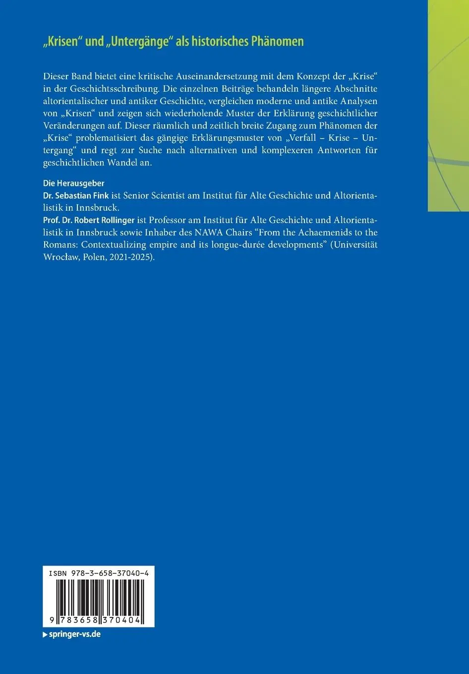 Rückseite: 9783658370404 | "Krisen" und "Untergänge" als historisches Phänomen | Taschenbuch | vi