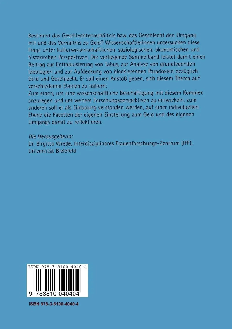 Rückseite: 9783810040404 | Geld und Geschlecht | Tabus, Paradoxien, Ideologien | Birgitta Wrede