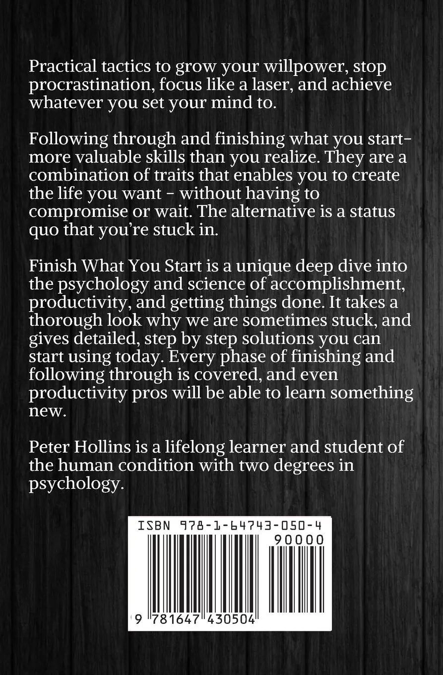 Rückseite: 9781647430504 | Finish What You Start | Peter Hollins | Taschenbuch | Englisch | 2019