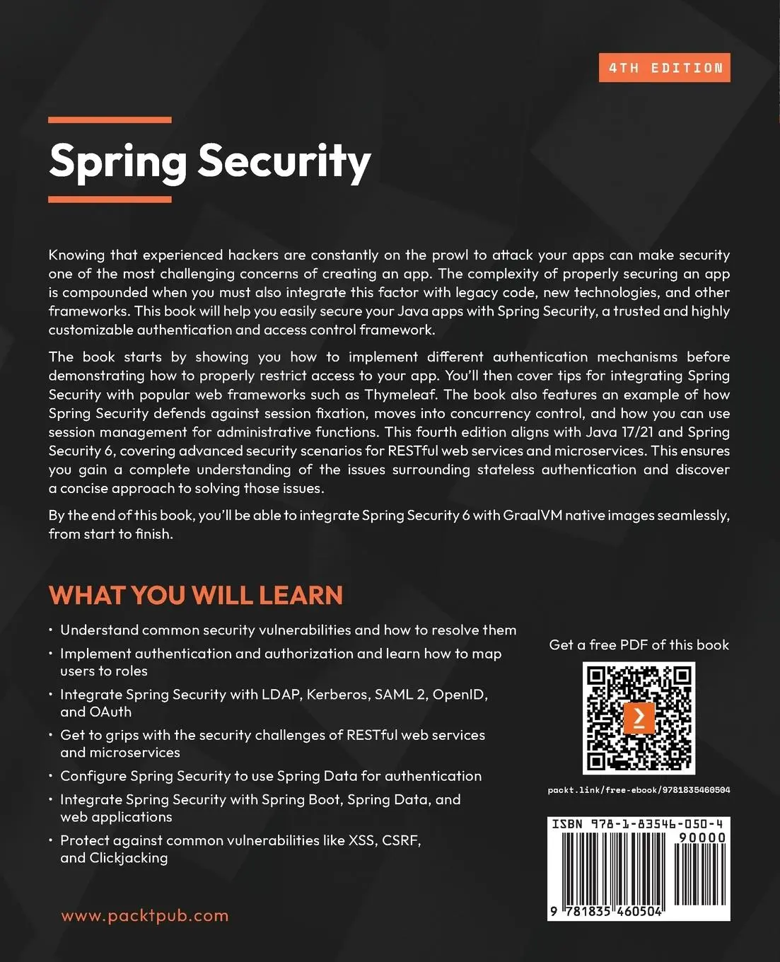 Rückseite: 9781835460504 | Spring Security - Fourth Edition | Badr Nasslahsen | Taschenbuch