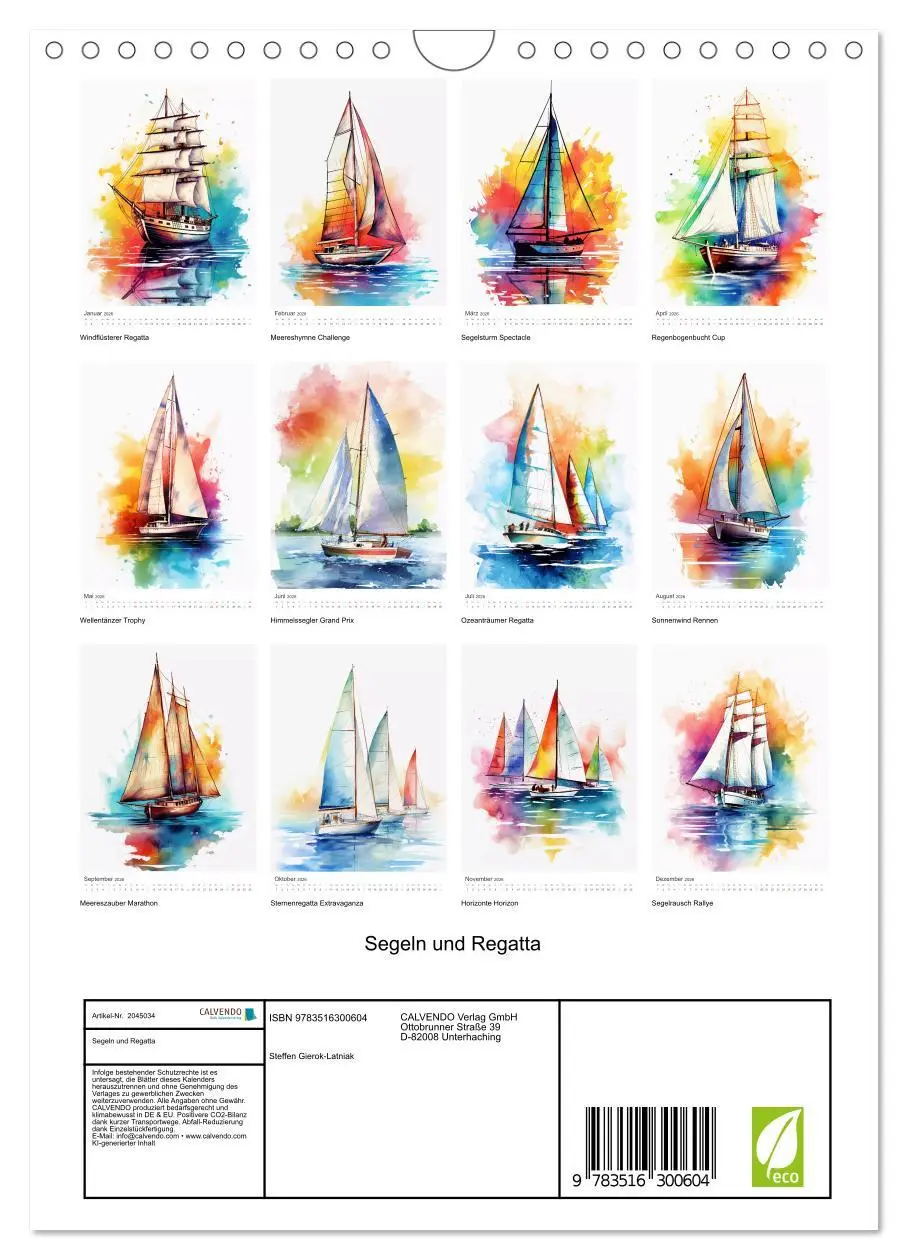Bild: 9783516300604 | Segeln und Regatta (Wandkalender 2026 DIN A4 hoch), CALVENDO...
