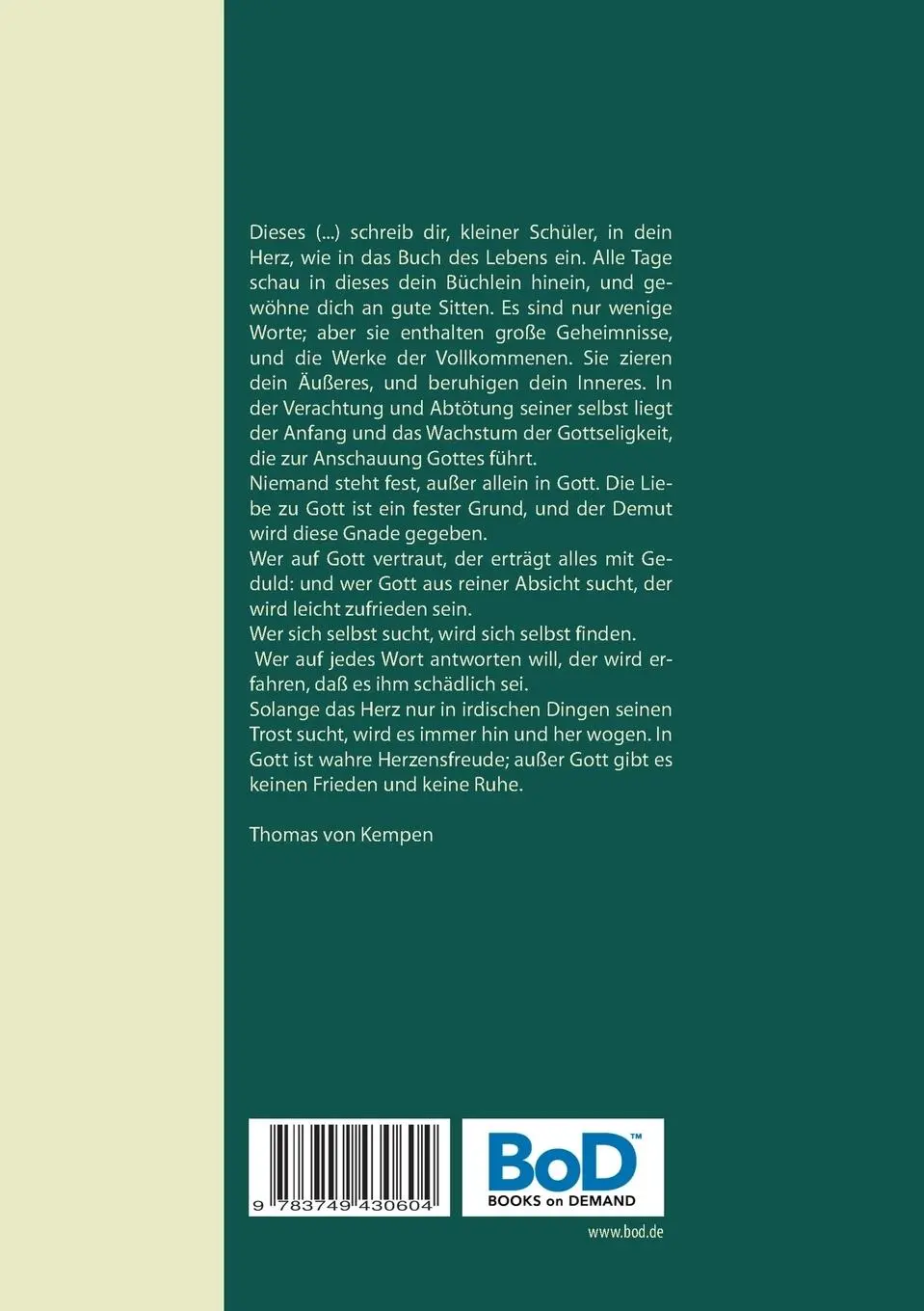 Rückseite: 9783749430604 | Liliental - Kleine mystische Schriften | Thomas von Kempen | Buch