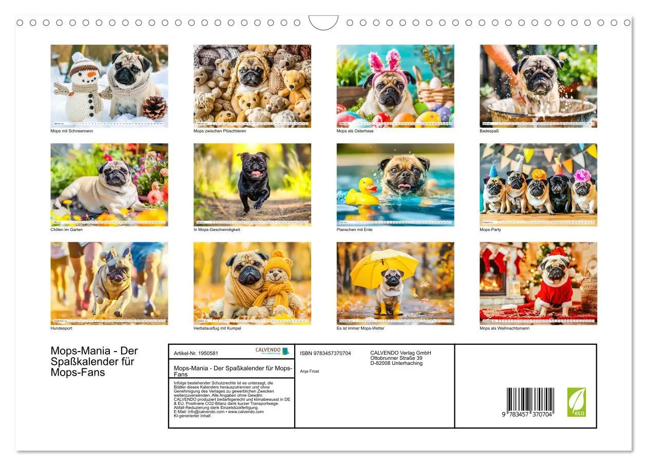 Bild: 9783457370704 | Mops-Mania - Der Spaßkalender für Mops-Fans (Wandkalender 2026 DIN...