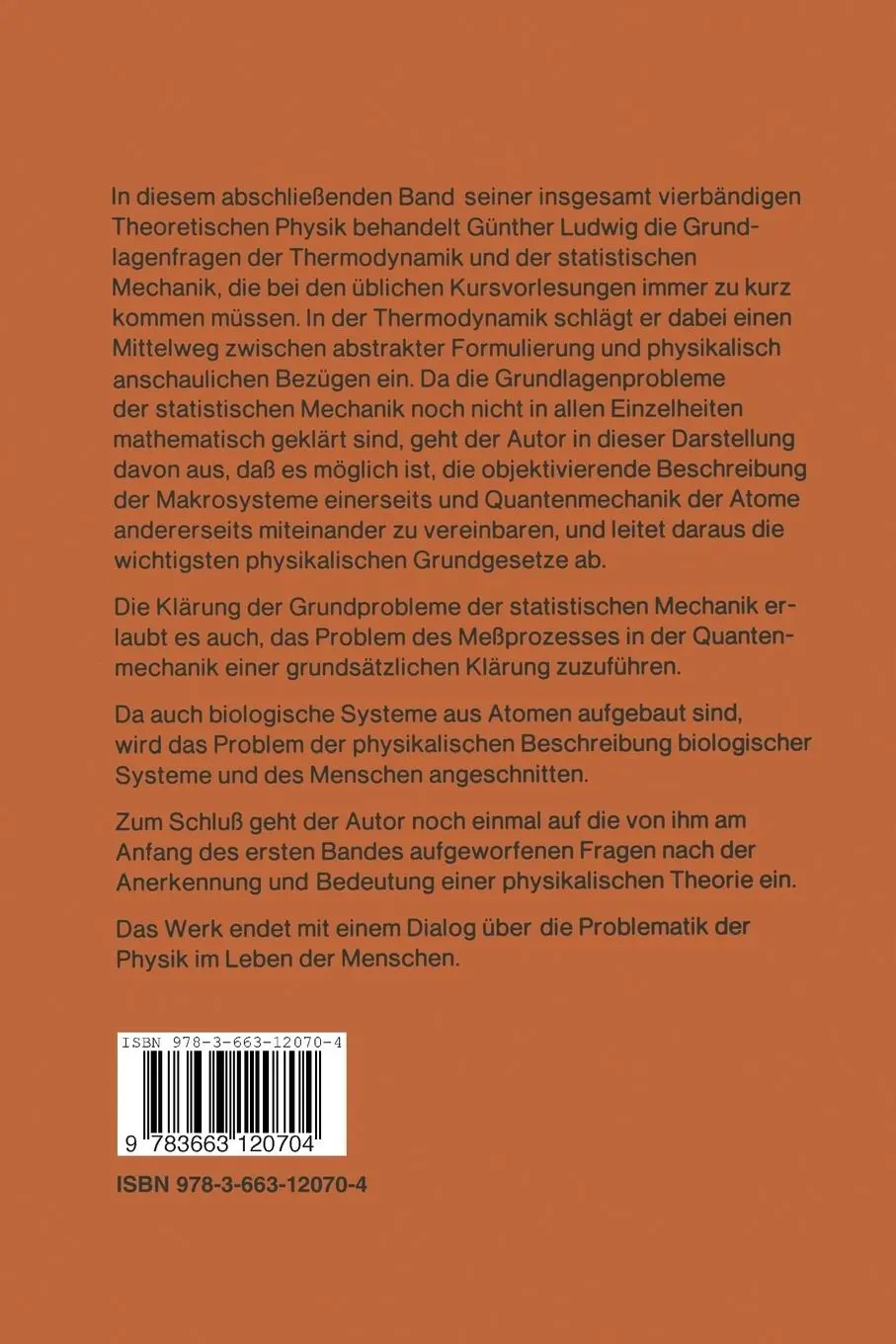 Rückseite: 9783663120704 | Einführung in die Grundlagen der Theoretischen Physik | Günther Ludwig