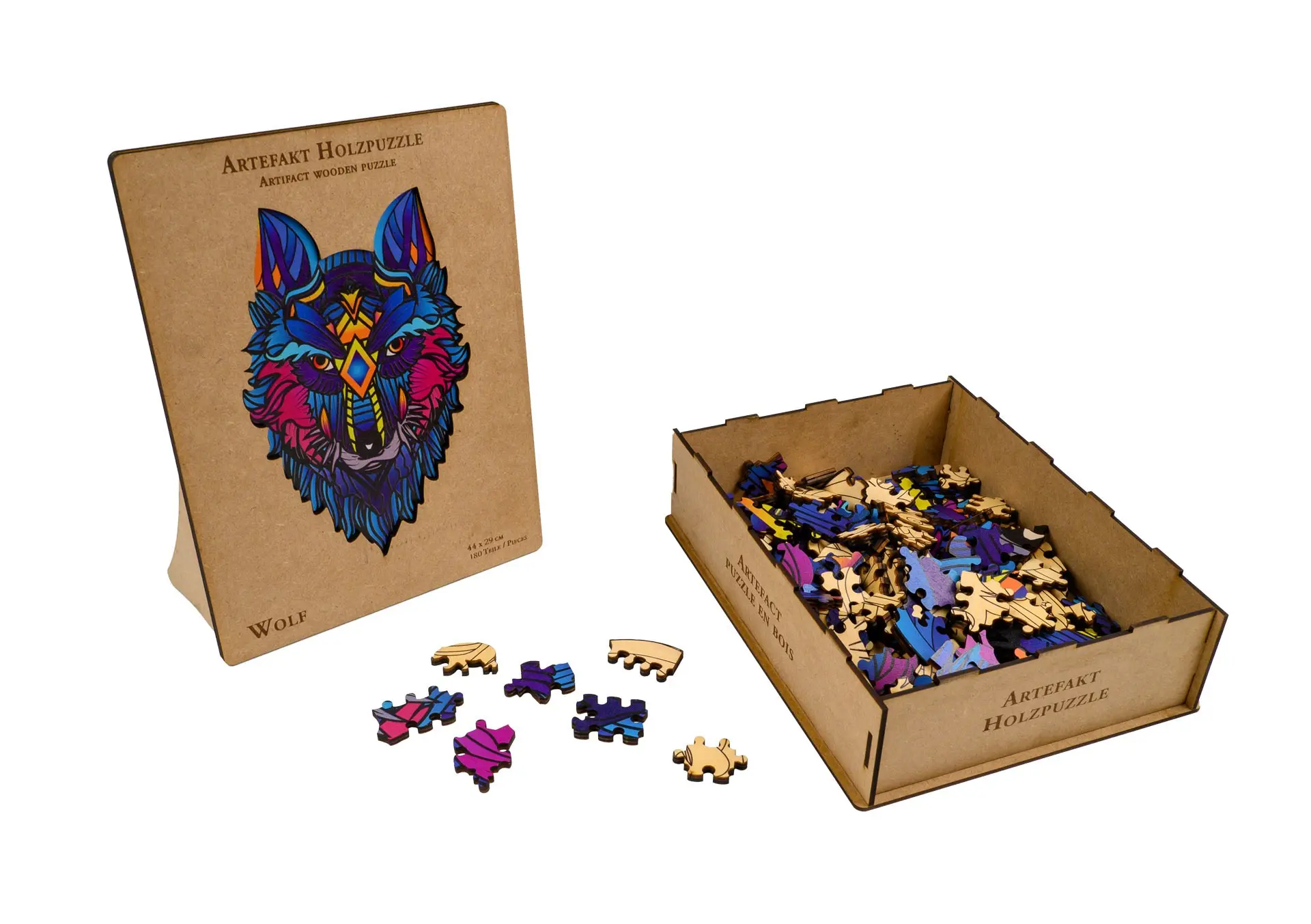 Cover: 4014156090804 | Philos 9080 - Artefakt Holzpuzzle 2in1 Wolf, 180 Teile in Holzbox