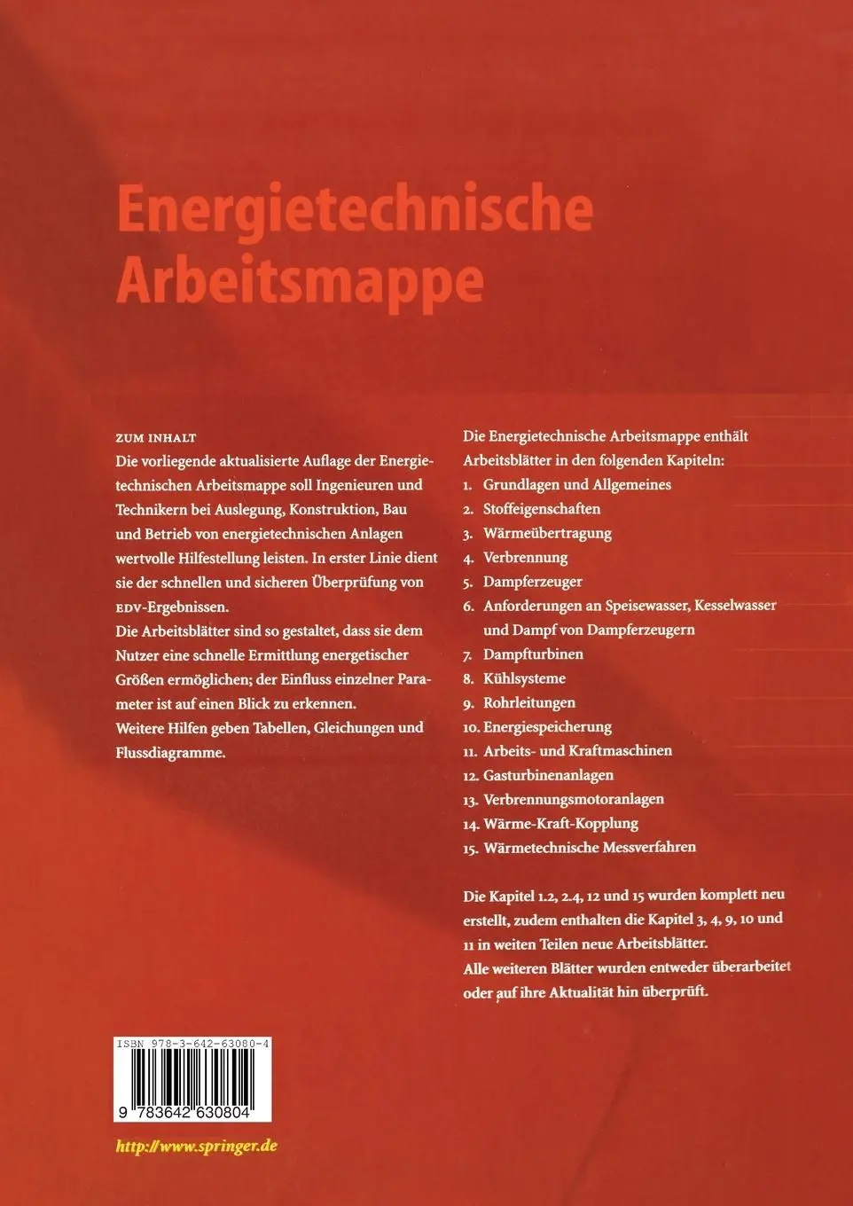 Rückseite: 9783642630804 | Energietechnische Arbeitsmappe | VDI-Gesellschaft Energietechnik | xi