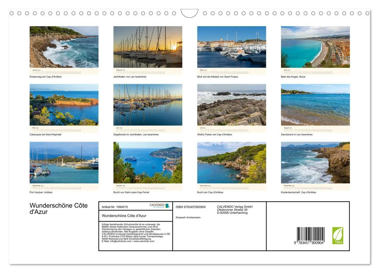 Bild: 9783457800904 | Wunderschöne Côte d'Azur (Wandkalender 2026 DIN A3 quer), CALVENDO...