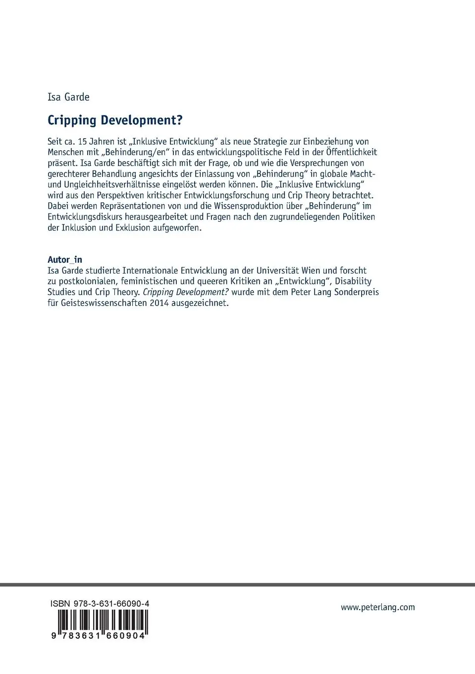 Rückseite: 9783631660904 | Cripping Development? | Isa Garde | Taschenbuch | Deutsch | 2015