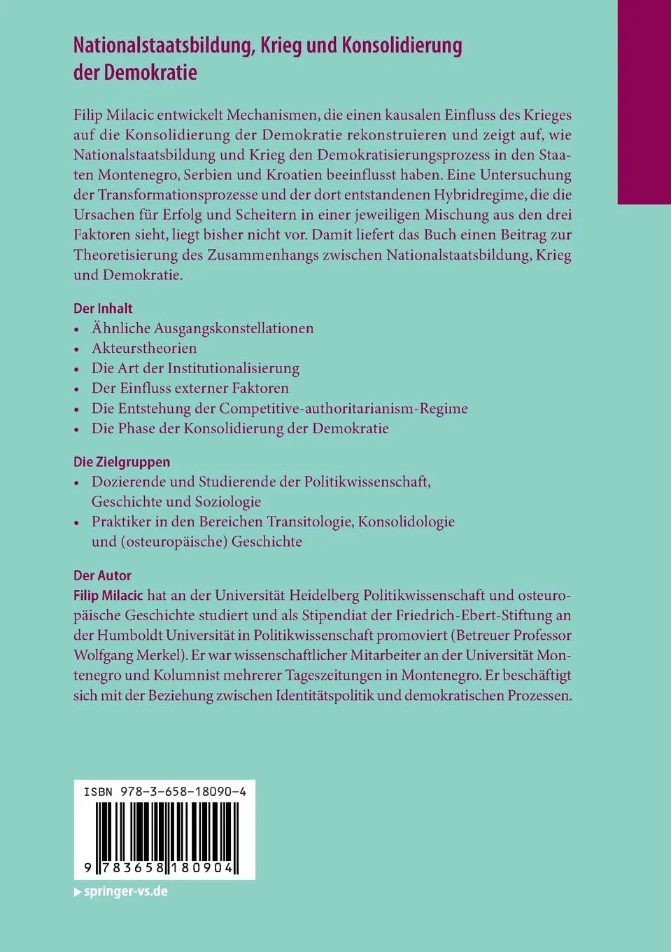 Rückseite: 9783658180904 | Nationalstaatsbildung, Krieg und Konsolidierung der Demokratie | Buch
