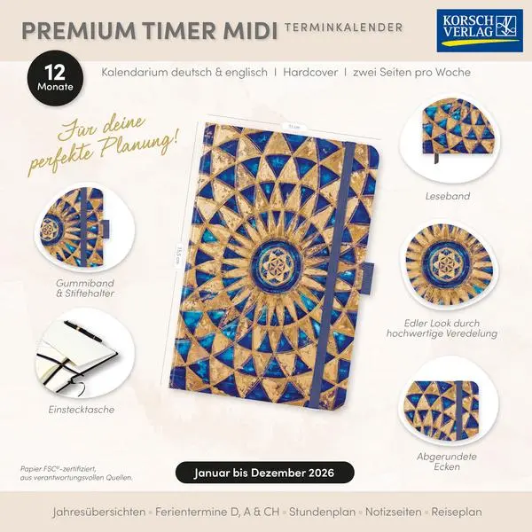 Bild: 9783731890904 | Premium Timer Midi "Meditation" 2026 | Verlag Korsch | Buch | 144 S.
