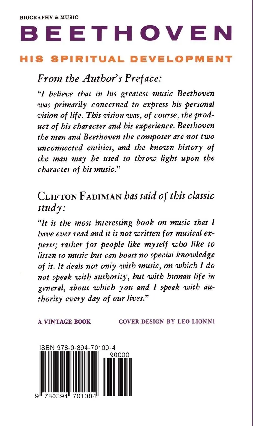 Rückseite: 9780394701004 | Beethoven | His Spiritual Development | J. W. N. Sullivan | Buch