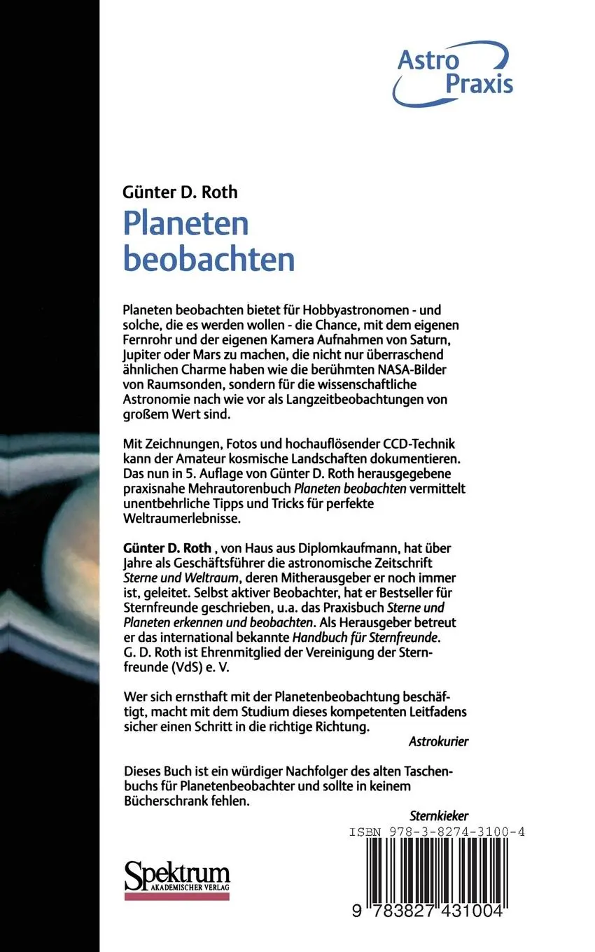 Rückseite: 9783827431004 | Planeten beobachten | Günter D. Roth | Taschenbuch | xii | Deutsch
